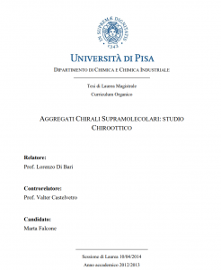 Aggregati chirali supramolecolari: studio chiroottico - Tesi in Chimica