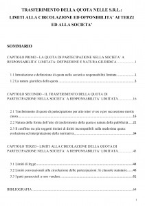Trasferimento della quota nelle s.r.l. - Tesi in economia