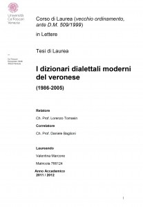 I dizionari dialettali moderni del veronese - Tesi in Lettere