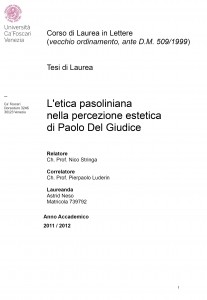 L'etica pasoliniana nella percezione estetica di Paolo Del Giudice - Tesi in Lettere
