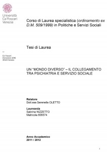 Un "Mondo diverso" - Il collegamento tra psichiatria e servizio sociale - Tesi in Giurisprudenza