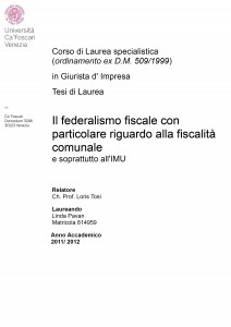 Il federalismo fiscale con particolare riguardo alla fiscalità comunale - Tesi in Giurisprudenza
