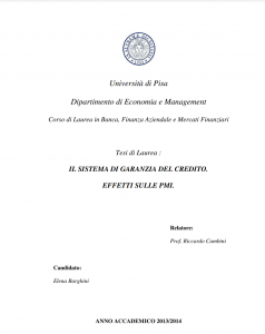 Il sistema di garanzia del credito. Effetti sulle Pmi. - Tesi in Economia e Management