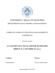 La governance nelle aziende di servizio idrico: il caso Sorical S.p.a - Tesi in Economia