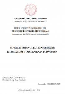 Pannelli fotovoltaici: processi di riciclaggio e convenienza economica - Tesi in Ingegneria