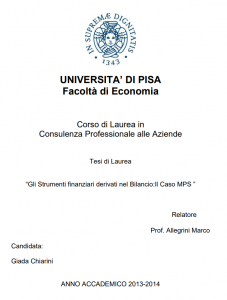 Gli strumenti finanziari derivati nel bilancio: il caso MPS - Tesi in Economia
